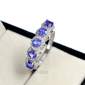 Natural Tanzanite Ring, 925 Sterling Silver, Tanzanite Ring, Half Eternity Band, December Birthstone Ring, Stackable Ring, Engagement Ring