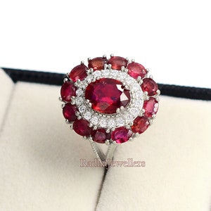 Natural Ruby Cocktail Silver Ring, 925 Sterling Silver, Ruby Ring, July Birthstone, Ruby Jewelry, Engagement Ring, Cluster Ring,Gift For Her