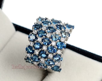 Natural London Blue Topaz Ring, 925 Sterling Silver, Cocktail Ring, December Birthstone Ring, Promise Ring, Cluster Ring, Engagement Ring