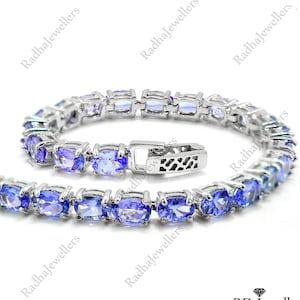 Natural Tanzanite Bracelet, 925 Sterling Silver, Tennis Bracelet, December Birthstone, Tanzanite Jewelry, Wedding Bracelet, Gift For Her