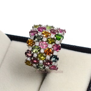 Natural Multi Tourmaline Ring, 925 Sterling Silver Ring, Tourmaline Cocktail Ring, October Birthstone, Tourmaline Jewelry, Engagement Ring