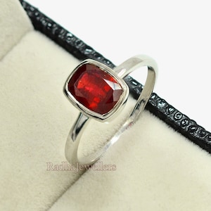 8x6 MM Cushion Cut Natural Ruby Ring, 925 Sterling Silver, Solitaire Ring, July Birthstone, Ruby Jewelry, Anniversary Gift, Birthday Gift