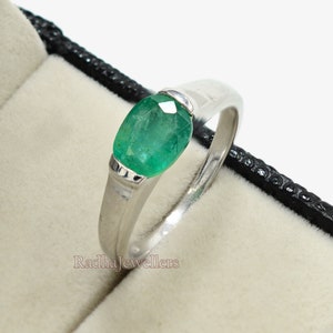 Natural Zambian Emerald Ring, 925 Sterling Silver, Solitaire Ring, May Birthstone, Emerald Jewelry, Green Stone Ring, Anniversary Gift Women