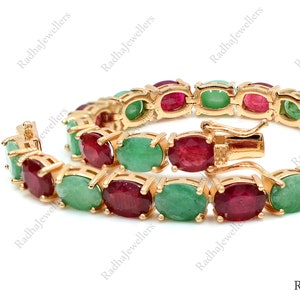 8x6 MM Natural Emerald Ruby Bracelet, 925 Sterling Silver, Tennis Bracelet, July Birthstone, Charm Bracelet, Wedding Bracelet, Gift For Her