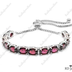 Natural Rhodolite Garnet Bracelet, 925 Sterling Silver, Tie Bracelet, January Birthstone, Garnet Jewelry, Wedding Bracelet, Gift For her