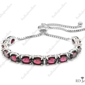 7x5 MM Oval Natural Rhodolite Garnet Bracelet\ 925 Sterling Silver\Tie Bracelet\ January Birthstone\ Garnet Jewelry\ Birthday Gift For Her