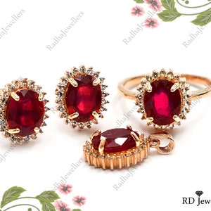 Natuurlijke robijnrode sieradenset, 925 sterlingzilver, geboortesteen juli, statementring, robijnrode sieraden, bedelhanger, verjaardagscadeau, cadeau voor haar