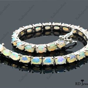 Natural Opal Cut Bracelet, Ethiopian Welo Opal, Opal Bracelet, 925 Sterling Silver, Opal Tennis Bracelet, October Birthstone, Gift For Her
