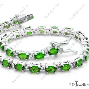 Natural Chrome Diopside Bracelet, 925 Sterling Silver, Tennis Bracelet, October Birthstone, Green Stone Bracelet, Women Jewelry Gift For Her