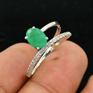 Natural Emerald Ring, 925 Sterling Silver, May Birthstone, Statement Ring, Green Stone Ring, Engagement Ring, Anniversary Gift, Gift For Her