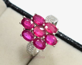 Natural Ruby Ring, 925 Sterling Silver, Statement Ring, July Birthstone, Ruby Jewelry, Cluster Ring, Bridal Ring, Promise Ring, Gift For Her