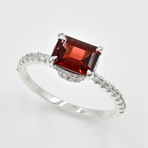 8 x 10 mm octagon geslepen natuurlijke rode granaat, 925 sterlingzilver, solitaire ring, geboortesteen januari, granaatsieraden, trouwring, cadeau voor haar