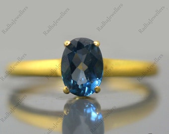 14k Solid Gold Ring, London Blue Topaz, Blue Topaz Gold Ring,  November Birthstone, Engagement Ring, Gift For Her, Promise Ring, Bridal Ring