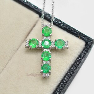 Natural Zambian Emerald Holy Cross Pendant Necklace, 925 Sterling Silver, May Birthstone, Emerald Pendant, Christmas Gift, Gift For Her
