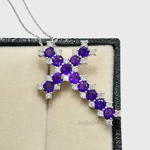 Natural Amethyst Pendant Necklace, 925 Sterling Silver, Holy Cross Pendant, February Birthstone, Charm Pendant, Women Pendant, Gift For Her