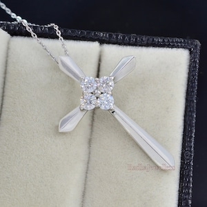 4 mm Brilliant Moissanite Diamond Pendant Necklace, 925 Sterling Silver, Charm Pendant, Holy Cross Pendant,  Pendant,  Gift For Her