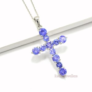 925 Sterling Silver, Natural Oval Tanzanite Pendant Necklace, December Birthstone, Holy Cross Pendant Jewelry, Charm Pendant, Gift For Her
