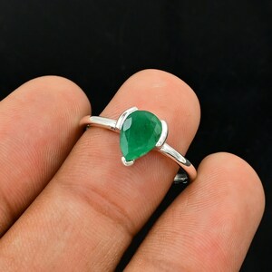 Natural Green Emerald Ring, 925 Sterling Silver, May Birthstone, Solitaire Ring, Engagement Ring, Emerald Jewelry, Christmas Gift For Her