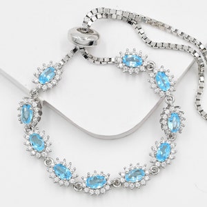 Natural Swiss Blue Topaz Bracelet, 925 Sterling Silver, Tie Bracelet, December Birthstone, Blue Stone Bracelet, Women Bracelet, Gift For Her