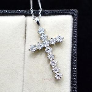 Collier pendentif diamant moissanite brillant 3 mm, argent sterling 925, pendentif Sainte-Croix, pendentif mariage, pendentif breloque, cadeau pour elle