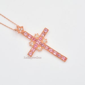 Natural Pink Tourmaline Pendant Necklace, 925 Sterling Silver, Holy Cross Pendant, October Birthstone, Tourmaline Jewelry, Gift For Her