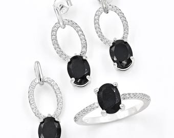925スターリングシルバーブラックスピネルキュービックジルコニアCzフープイヤリング耳フープセットファインジュエリーギフト用女性用彼女