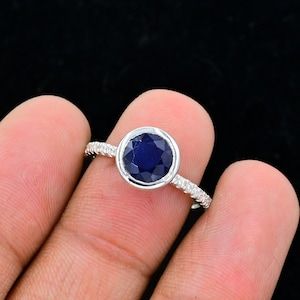 8 MM Natürlicher Saphir Ring, 925 Sterling Silber, Solitär Ring, September Geburtsstein, Frauen Ring, Blauer Saphir Schmuck