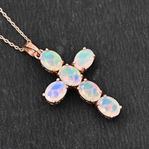 Natural Ethiopian Welo Opal Cut, 925 Sterling Silver, October Birthstone, Holy Cross Pendant, Opal Jewelry, Wedding Pendant, Gift For Her