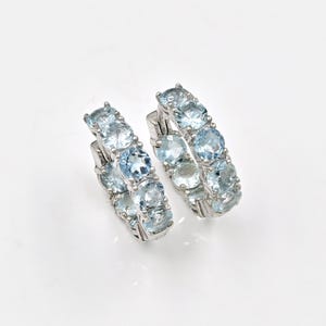 4 MM Round Natural Aquamarine Earring, 925 Sterling Silver, March Birthstone, Inside Out Huggie Hoop Earring, Dainty Earring, Gift For Her