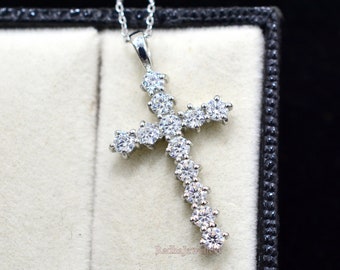 3 mm Brilliant Moissanite Diamond Pendant Necklace, 925 Sterling Silver, Holy Cross Pendant, Wedding Pendant, Charm Pendant, Gift For Her