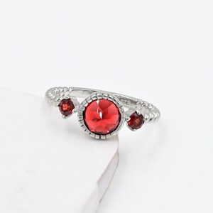 7mm Natural Red Garnet Ring, 925 Sterling Silver, January Birthstone, Solitaire Ring, Engagement Ring, Red Garnet Jewelry, Anniversary Gift