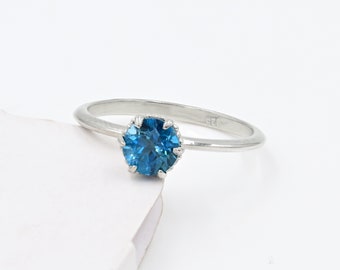 Bague topaze bleue de Londres naturelle de 6 mm, argent sterling 925, bague solitaire, pierre de naissance de décembre, bague de proposition, bague de fiançailles, cadeau pour elle