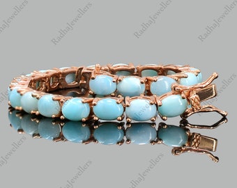 Natural Larimar Bracelet, 925 Sterling Silver, Larimar Tennis Bracelet, March Birthstone, Statement Bracelet, Christmas Gift, Gift For Her