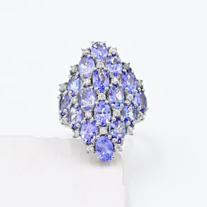 Natural Tanzanite Ring, 925 Sterling Silver, Cluster Ring, December Birthstone, Large Ring, Tanzanite Jewelry, Engagement Ring, Gift For Her
