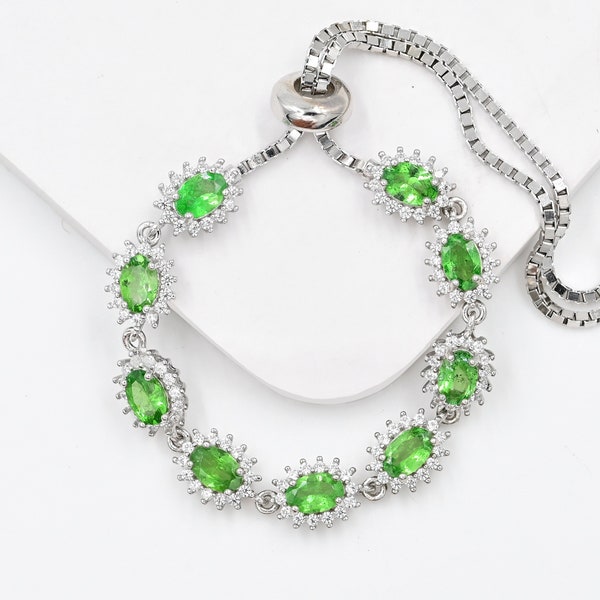 Bracelet tsavorite naturel, argent sterling 925, bracelet grenat vert, bracelet bolo, pierre de naissance de janvier, cadeau pour elle, cadeau de Noël