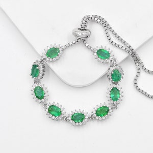 Emerald Tie Bracelet, Natural Zambian Emerald Bracelet, 925 Sterling Silver, May Birthstone, Emerald jewelry, Christmas Gift, Gift For Her