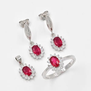 6x4 MM Oval Natural Ruby Jewelry Set, 925 Sterling Silver, Solitaire Ring, July Birthstone, Ruby Jewelry, Wedding Jewelry Set, Gift For Her