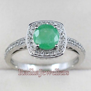 7 MM Round Natural Emerald Ring, 925 Sterling Silver, Emerald Jewelry, Solitaire Ring, May Birthstone, Anniversary Gift, Gift For Her