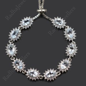 Natural Aquamarine Bracelet, 925 Sterling Silver, Tie Bracelet, Adjustable Bolo Bracelet, Aquamarine Jewelry, March Birthstone, Gift For Her