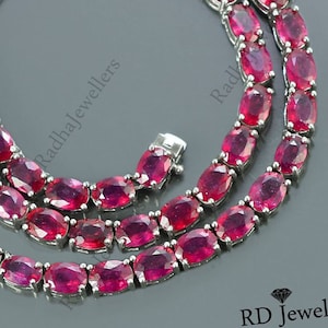 Natural Ruby Necklace With Earring, 925 Sterling Silver, Tennis Necklace, July Birthstone, Red Ruby Jewelry, Anniversary Gift, Gift For Her