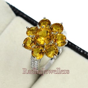 Natural Citrine Ring, 925 Sterling Silver, November Birthstone, Cluster Ring, Citrine Jewelry, Promise Ring, Wedding Ring, Gift For Her