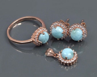 larimar rings set in gold