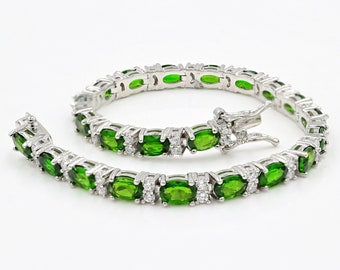 Natural Chrome Diopside Bracelet, 925 Sterling Silver, Tennis Bracelet, October Birthstone, Charm Bracelet, Wedding Bracelet, Gift For Her