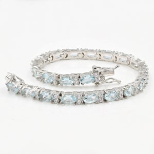 6 x 4 MM natürlicher Aquamarin Armband, 925 Sterling Silber, Tennis Armband, März Geburtsstein, Bettelarmband, Braut Armband, Geschenk für sie