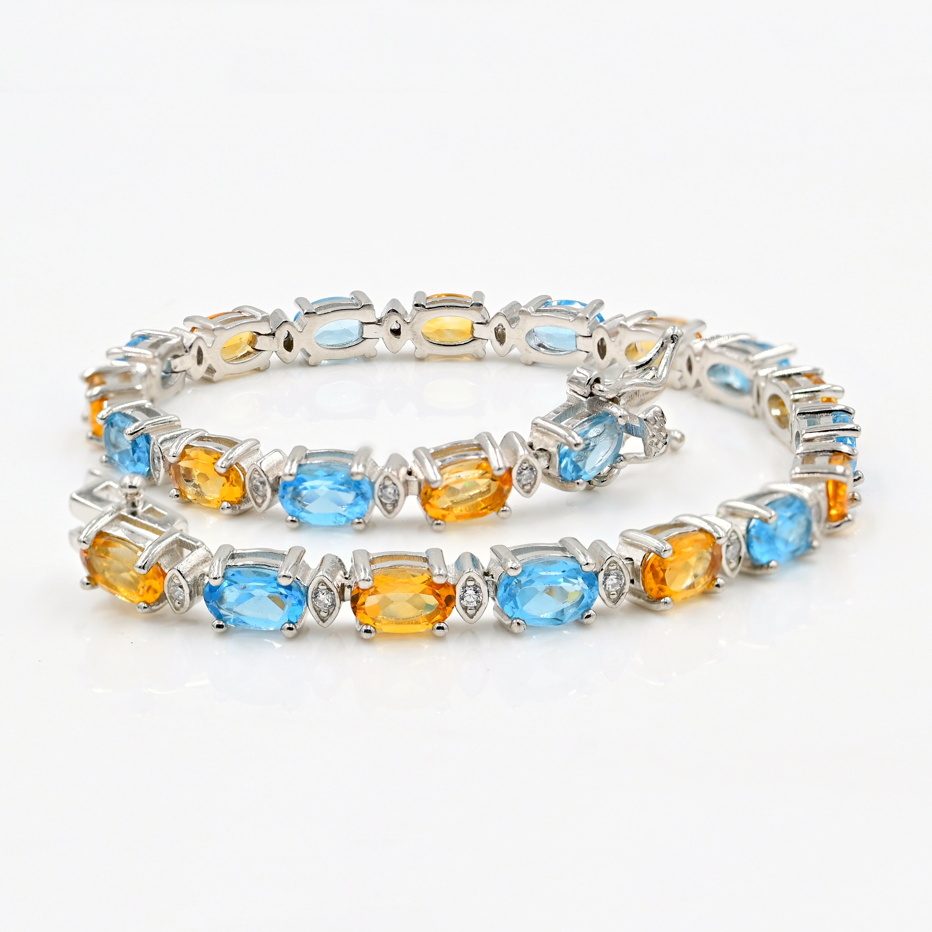 Natural Swiss Blue Topaz Citrine Bracelet 925 Sterling Silver Tennis Bracelet December Birthstone Gift for Girlfriend Gift for Her
