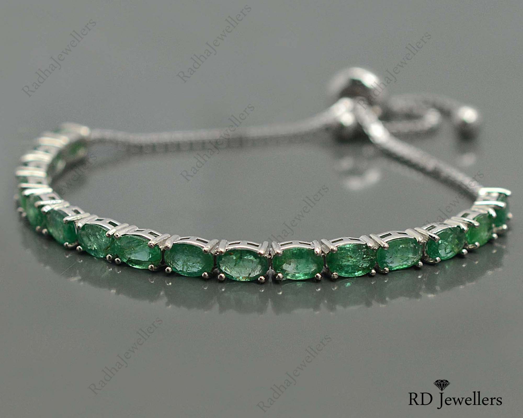 Bolo Adjustable Bracelet\ Natural Zambian Emerald\ 925 Solid Silver ...