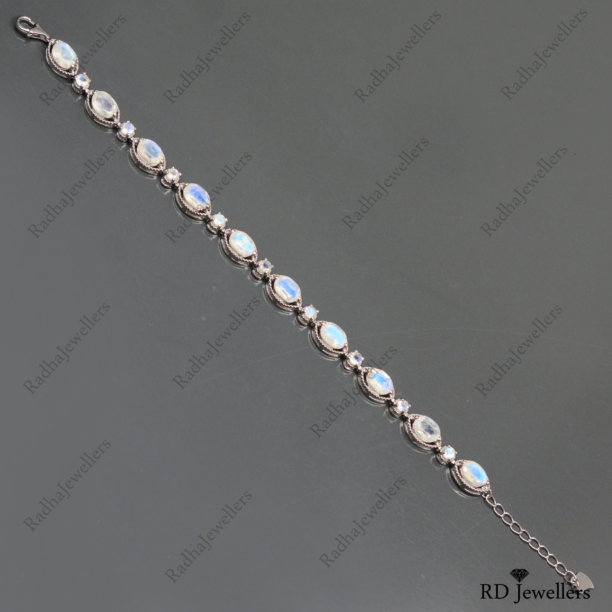 Bracciale di fidanzamento in argento sterling 925 pietra di luna arcobaleno n
