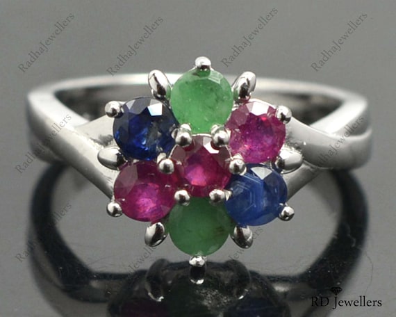 Natural Ruby & Emerald Sapphire Mix Gemstone Fabulous Ring, 925 Silver Ring, Multi Color Ring, Gemstone Jewelry, Birthstone Ring Jewellery,