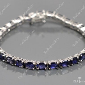 925 Sterling Silver, Natural Iolite Bracelet, Iolite Tennis Bracelet, Iolite Jewelry, December Birthstone, Women Bracelet, Gift For Her