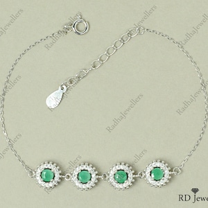 Emerald Bracelet\ 925 Sterling Silver\ Natural Emerald Bracelet\ Adjustable Chain Bracelet\ Women Bracelet\ Gift For Her\ Christmas Gift